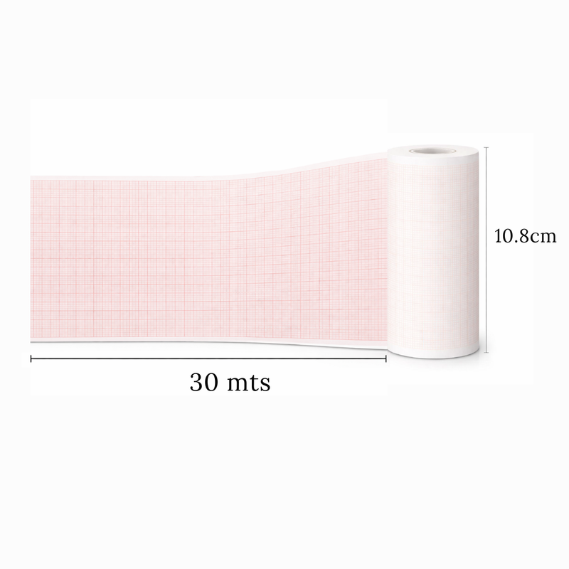 Lessa Rollo de Papel con Gráfica Roja Para Tococardiografo y Desfibrilador De 108 mm x 30 m